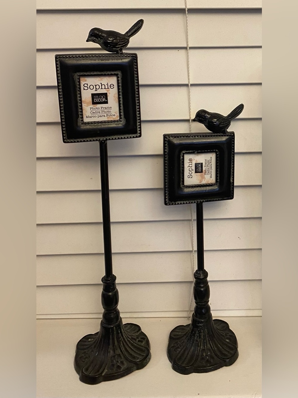 Studio Decor Black Beaded Square Bird Picture Frame Pair on Pedestals
